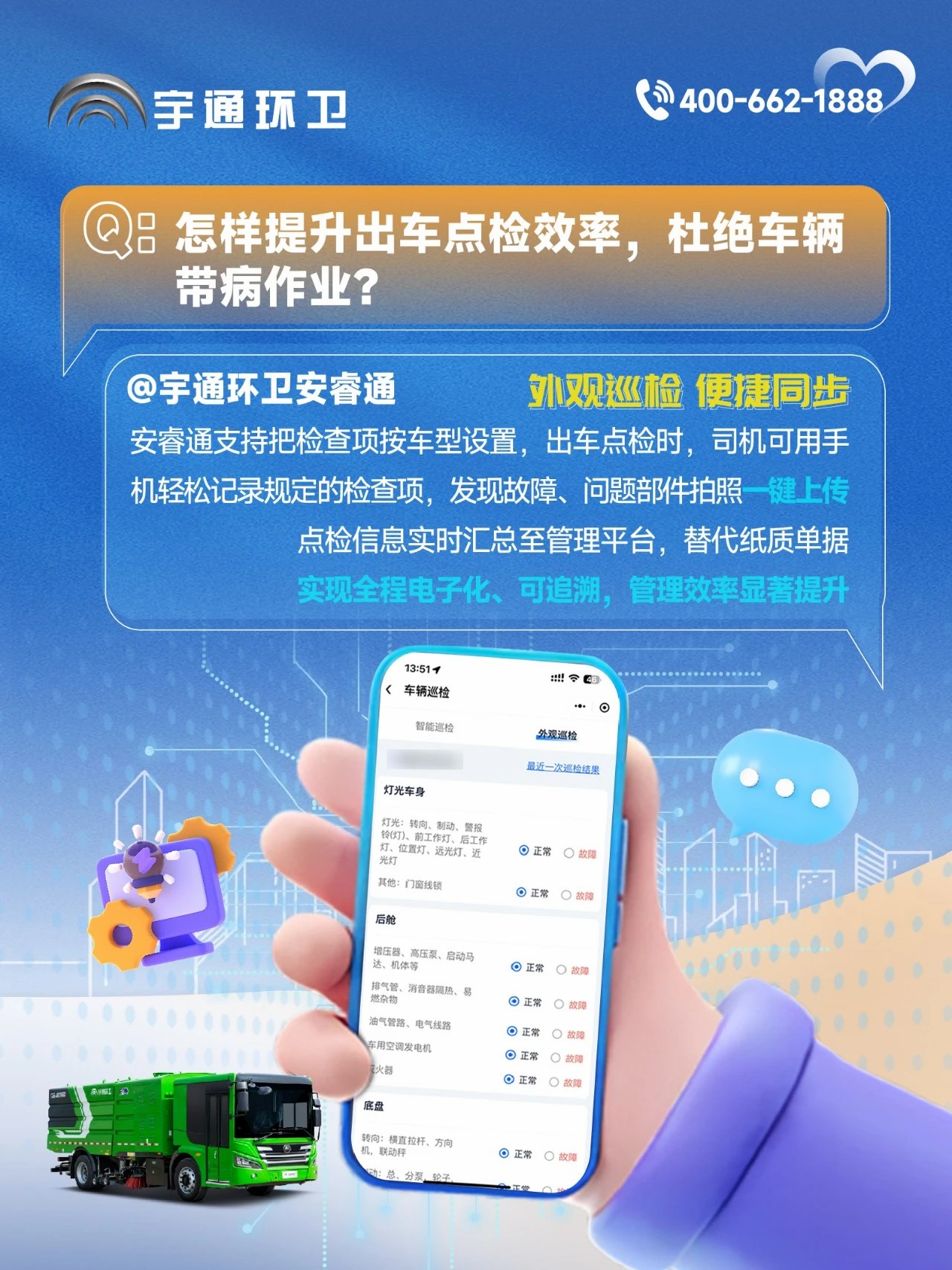 宇通环卫安睿通“有问必答局”第七期：智能巡检防患未然，有安睿通更安心！