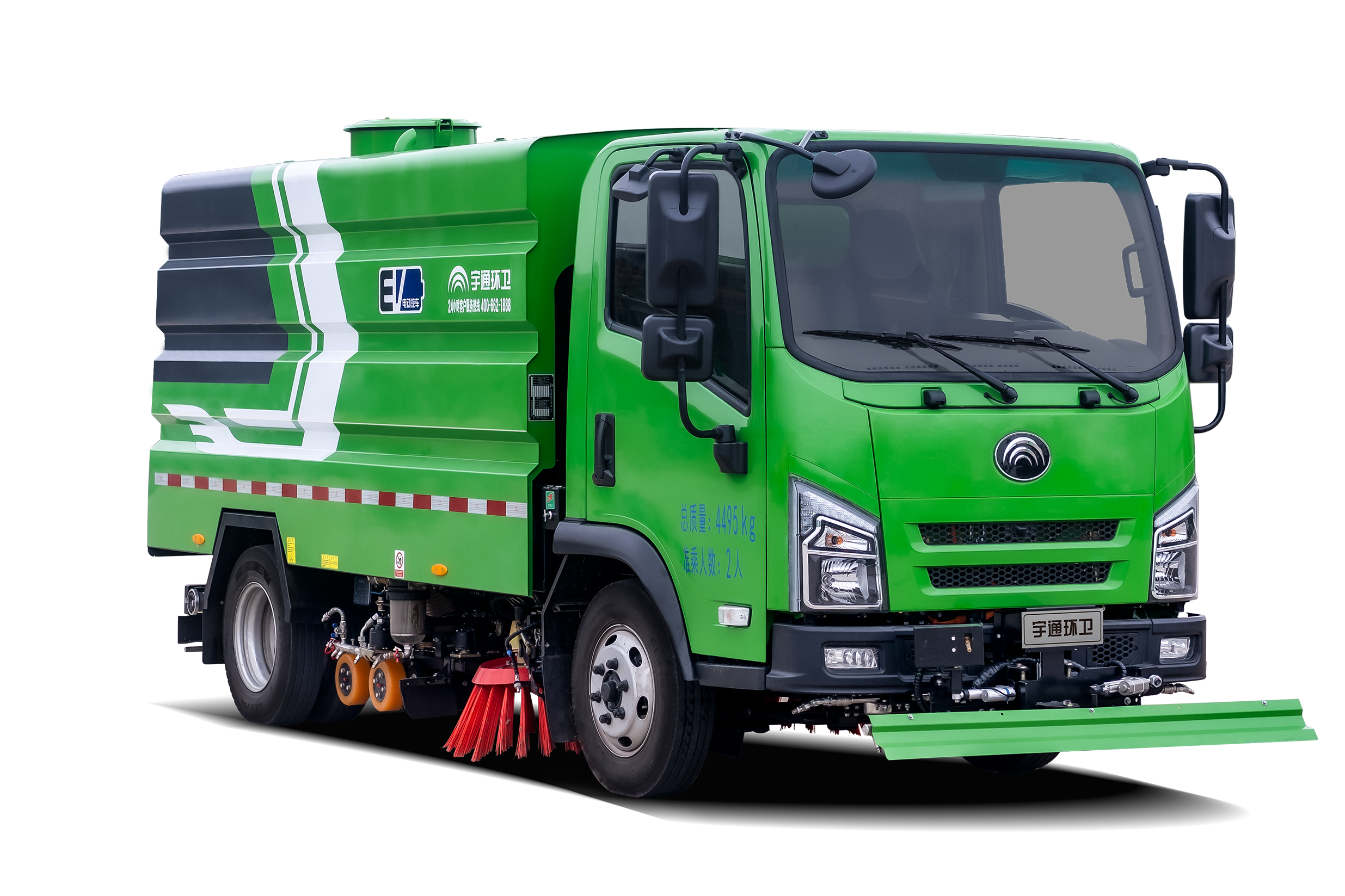 4吨纯电动洗扫车 宇通环卫洗扫车主要具有路面冲洗、路面清扫、垃圾回收、路缘和路沿石立面洗刷等多种功能。